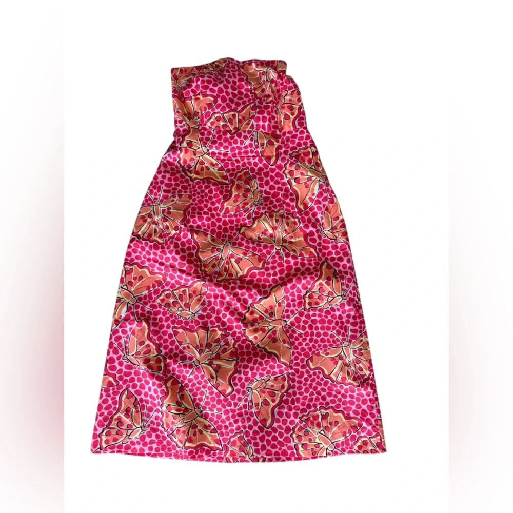 Lilly Pulitzer Strapless Pink and Orange Butterfly Tie Back Dress Size 6 - Picture 2 of 6